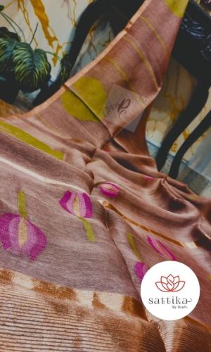 Pure Silk By Linen All Over Lotus Jamdani Saree