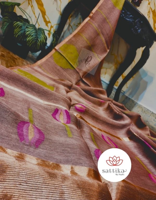 Pure Silk By Linen All Over Lotus Jamdani Saree
